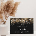 Birthday black gold glitter dust monogram name guest book<br><div class="desc">A guestbook for a feminine and glamourous 21st (or any age) birthday party.  A classic black background with faux gold glitter dust.  Add your name,  age 21 and dates.    Personalise and add your text on the spine.</div>