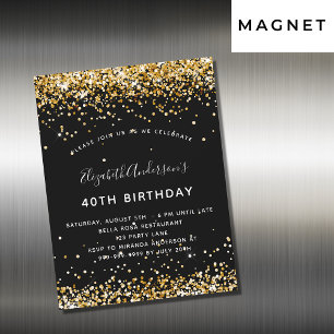 Birthday black gold glitter glamourous party magnetic invitation