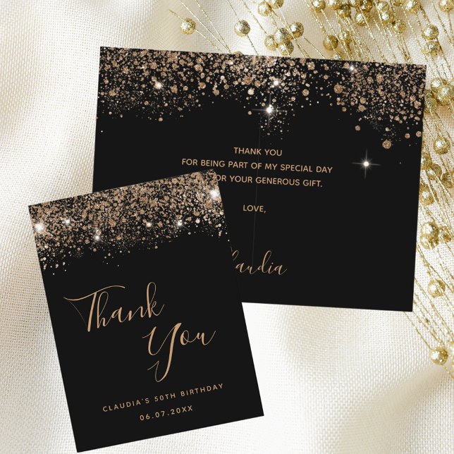 Birthday black gold glitter glamourous thank you  postcard (Creator Uploaded)