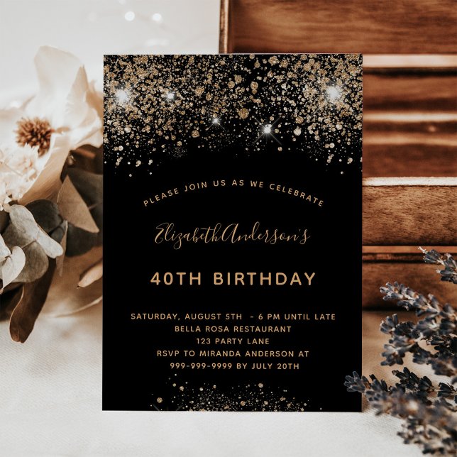 Birthday black gold glitter magnet invitation (Creator Uploaded)