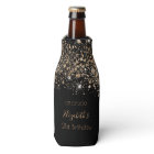 Birthday black gold glitter monogram chic