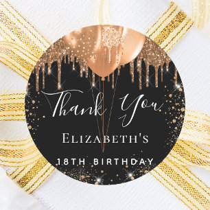 Birthday black gold glitter name thank you classic round sticker
