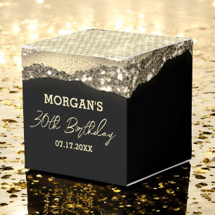 Birthday Black Gold Glitter Name Thank You Favour Box