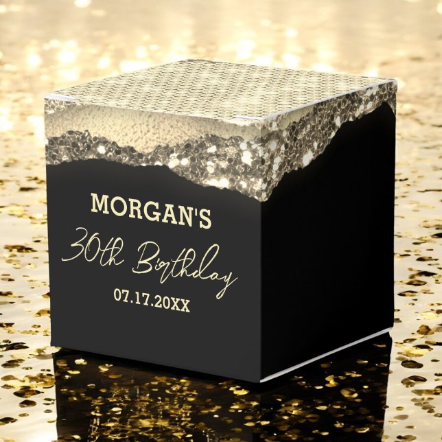 Birthday Black Gold Glitter Name Thank You Favour Box (Creator Uploaded)