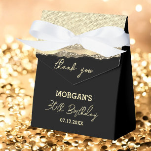Birthday Black Gold Glitter Name Thank You Favour Box
