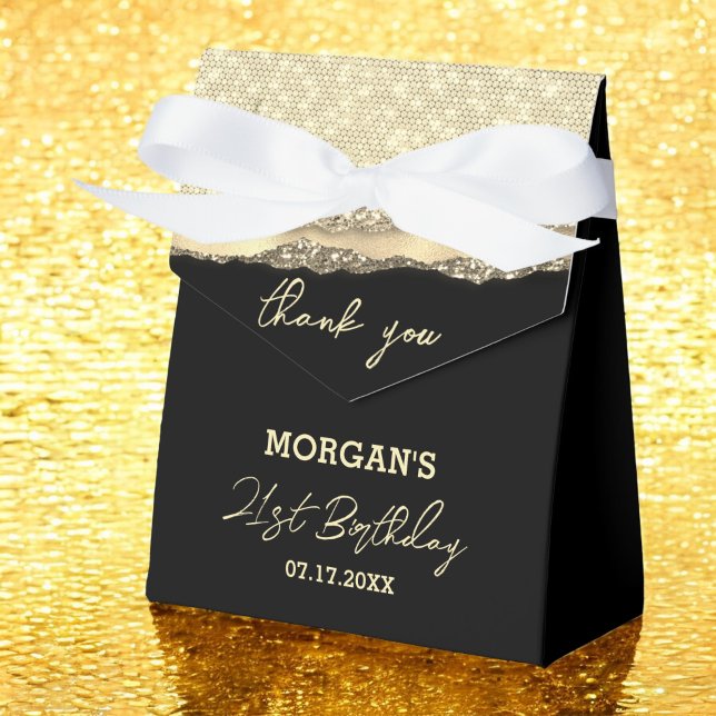 Birthday Black Gold Glitter Name Thank You Favour Box (Creator Uploaded)