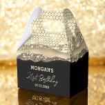 Birthday Black Gold Glitter Name Thank You Favour Box<br><div class="desc">Add a touch of glam to your celebration with our Birthday Black Gold Glitter Name Thank You Favour Boxes! These stylish boxes feature a sleek black design accented with gold glitter and personalised with your name for a custom touch. Perfect for party favours, they combine elegance with a bit of...</div>