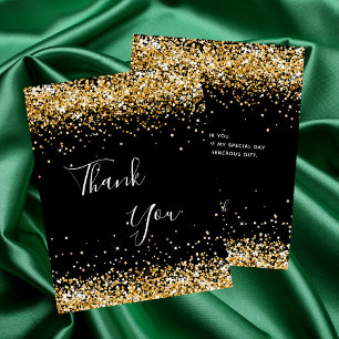 Birthday black gold glitter thank you card