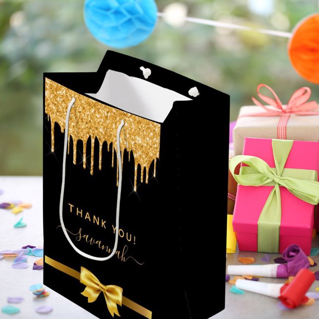 Birthday black gold glitter thank you favour medium gift bag (Creator Uploaded)