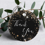 Birthday black gold glitter thank you favour tags<br><div class="desc">A girly and trendy favour tag for a 21st (or any age) birthday party. A stylish black background decorated with faux gold glitter dust. On front: The text: Thank You is written with a large trendy hand lettered style script. Back: The text: Thank you for coming. Personalise and add a...</div>