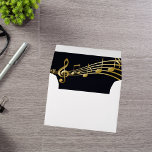 Birthday black gold music notes envelope<br><div class="desc">Inside: A chic black background and faux gold stars. Outside: White background. Templates for a name and address. The name is written with a modern and trendy handlettered style script. Black coloured letters.  Perfect for birthday party invitations,  save the date and thank you cards!</div>