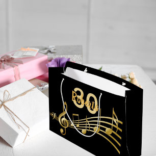 Birthday black gold music notes monogram large gift bag