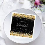 Birthday black gold name elegant napkin<br><div class="desc">For a glamourous 50th (or any age) birthday party. A stylish black background. Decorated with faux gold glitter,  sparkles.  Personalise and add a name and age 50. The name is written with a modern hand lettered style script.</div>