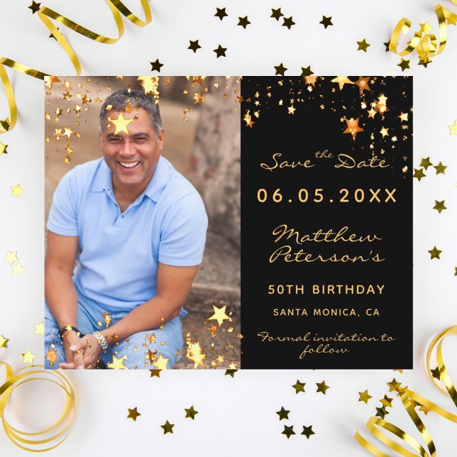 Birthday black gold photo budget Save the Date (Creator Uploaded)