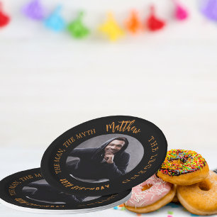 Birthday black gold photo man myth legend paper plate