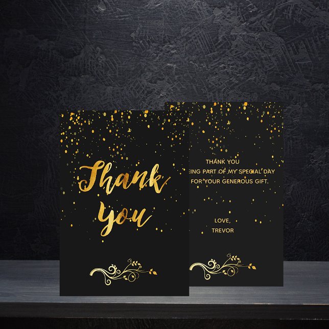 Birthday black gold simple thank you card (Creator Uploaded)
