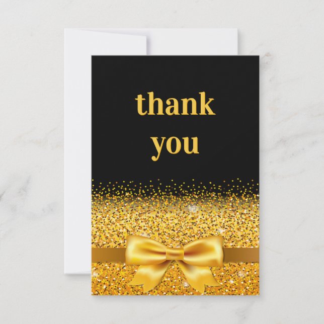 Birthday black gold sparkle elegant luxurious thank you card (Front)