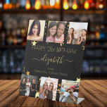 Birthday black gold stars best friends photo pedestal sign<br><div class="desc">A gift from friends for a woman's 21st (or any age) birthday, celebrating her life with a collage of 6 of your high quality photos of her, her friends, family, interest or pets. Personalise and add her name, age 21 and your names. Golden text. A chic, classic black background colour....</div>