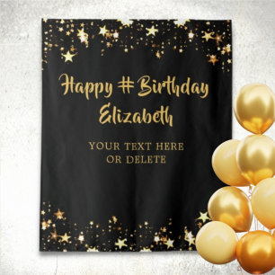 Birthday Black Gold Stars Personalised Your Colour Tapestry