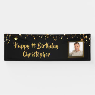 Birthday Black Gold Stars Photo Custom Colour Banner