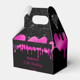 Birthday Black & Hot Pink Drips Glitter Thank You  Favour Box