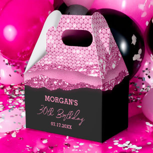 Birthday Black Hot Pink Glitter Name Thank You Favour Box