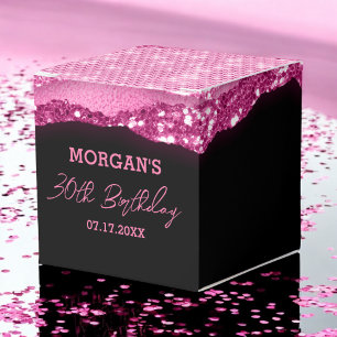 Birthday Black Hot Pink Glitter Name Thank You Favour Box