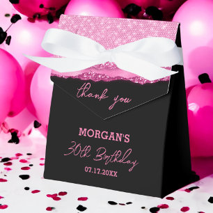 Birthday Black Hot Pink Glitter Name Thank You Favour Box