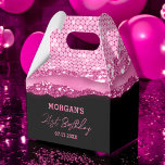 Birthday Black Hot Pink Glitter Name Thank You Favour Box<br><div class="desc">Add a touch of glam to your celebration with our Birthday Black Hot Pink Glitter Name Thank You Favour Boxes! These stylish boxes feature a sleek black design accented with hot pink glitter and personalised with your name for a custom touch. Perfect for party favours, they combine elegance with a...</div>