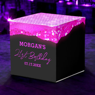 Birthday Black Hot Pink Glitter Name Thank You Favour Box