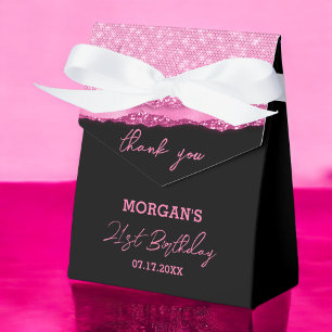 Birthday Black Hot Pink Glitter Name Thank You Favour Box