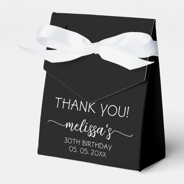 Birthday Black Monogram Name Script Thank You Favour Box (Front Side)