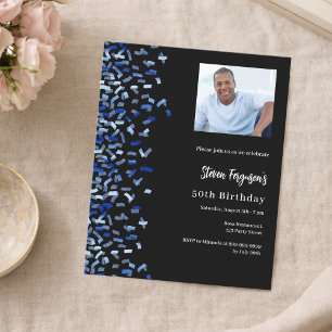 Birthday black navy blue photo invitation