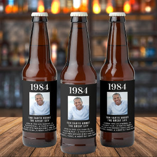 Birthday black photo fun facts bio year birth beer bottle label