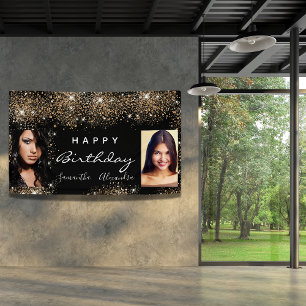 Birthday black photo gold glitter friends twins banner