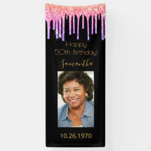 Birthday black photo pink rainbow glitter purple banner