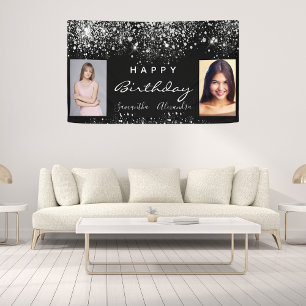Birthday black photo silver glitter friends twins banner