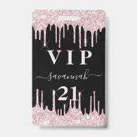 Birthday black pink glitter drips vip invitation