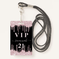Birthday black pink glitter drips vip invitation