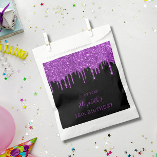 Birthday black purple glitter drips monogram favour bags