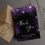 Birthday black purple glitter dust elegant thank you card<br><div class="desc">A thank you card for a 50th (or any age) birthday. A black background colour,  decorated with faux purple glitter. On front large hand lettered script and the text: Thank You,  your text,  title and a date. 
Back: Template for Your thank you note and name.</div>