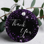 Birthday black purple glitter dust thank you favour tags<br><div class="desc">A girly and trendy favour tag for a 21st (or any age) birthday party. A stylish black background decorated with purple faux glitter dust. On front: The text: Thank You is written with a large trendy hand lettered style script. Back: The text: Thank you for coming. Personalise and add a...</div>