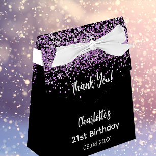 Birthday black purple glitter name thank you favour box