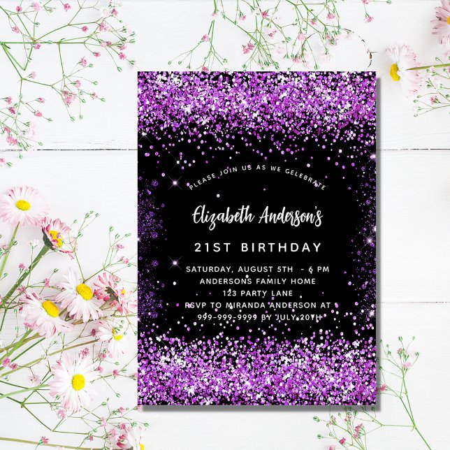 Birthday black purple luxury invitation (Creator Uploaded)