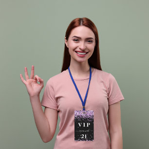 Birthday black purple violet glitter dust name vip ID badge