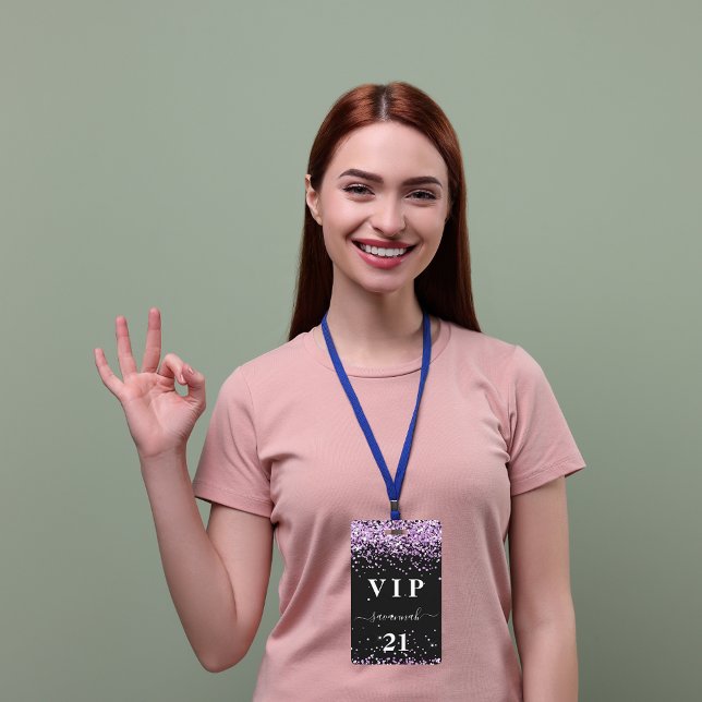 Birthday black purple violet glitter dust name vip ID badge (Creator Uploaded)