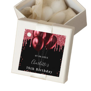 Birthday black red glitter balloons favour tags