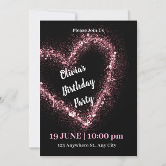  Birthday black Rose Glitter Invitation