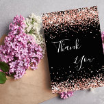 Birthday black rose gold glitter dust thank you<br><div class="desc">A feminine and elegant birthday thank you card. A black background colour. With rose gold faux glitter dust. On front large hand lettered script and the text: Thank You.
Back: Personalise and add Your thank you note and name. The name is written with a modern hand lettered style script.</div>