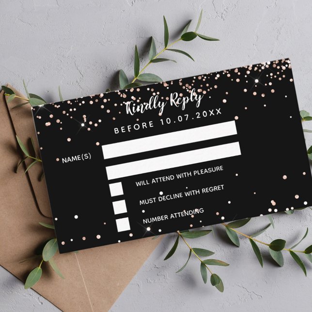 Birthday black rose gold glitter party RSVP Enclosure Card (Creator Uploaded)